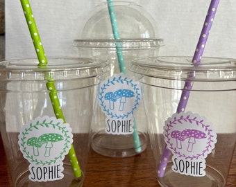Mushroom Party Cups Set: Personalized Disposable Cups with Lids & Straws