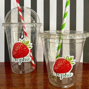 Strawberry Party Cup Set, Strawberries Birthday Party Cups, Garden Party, Party Supplies, Party Tableware, Party Cups, Cups lids straws
