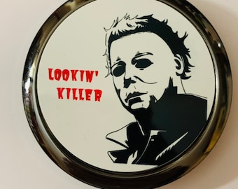 Get killer looks with this cute pocket mirror, Michael Halloween killer cosmetic mirror, Myers compact mirrors, scary horror movie villain