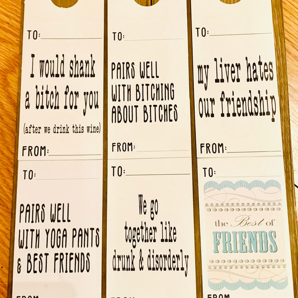 BFF’s and Wine - Drinking Buddies - Bestie Gift - Wine Tags - Wine Labels - Booze and wine Hang Tags - Friends