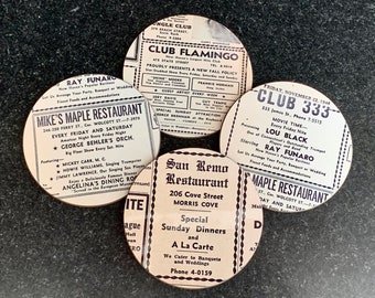 Vintage 1946 Newspaper Coasters, 1940’s New Haven, New Haven, CT, Vintage Night Club, Old Restaurants, Retro Coasters, Antique, Hamden