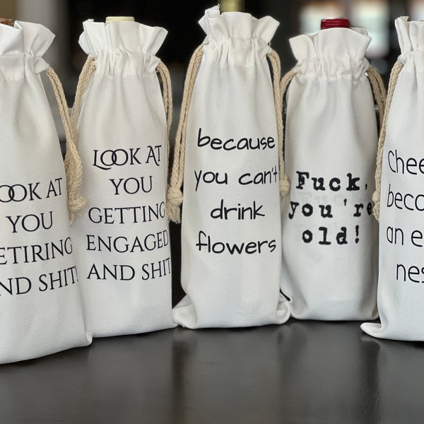 Special Occasion Wine Bags, Retirement Wine Bag, Engagement Gift, Hostess Gift ideas, Empty Nester, Graduation Gift, Wine Gifts Sentiments