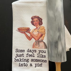 Retro Housewife Microfiber Dish Towel: Sarcastic Kitchen Humor