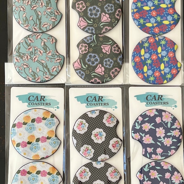 Flower Car Coasters - Flowers - Flowered Pattern - Pretty Flowers - Bouquet -New Car Gift - Gift Ideas Under 10 - Gift Ideas