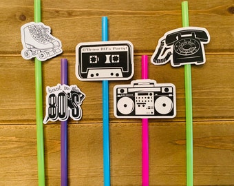 80’s Party Straws, 1980’s Customized straws, Old School Party Straws, 80’s Party, Party Decor, 1980