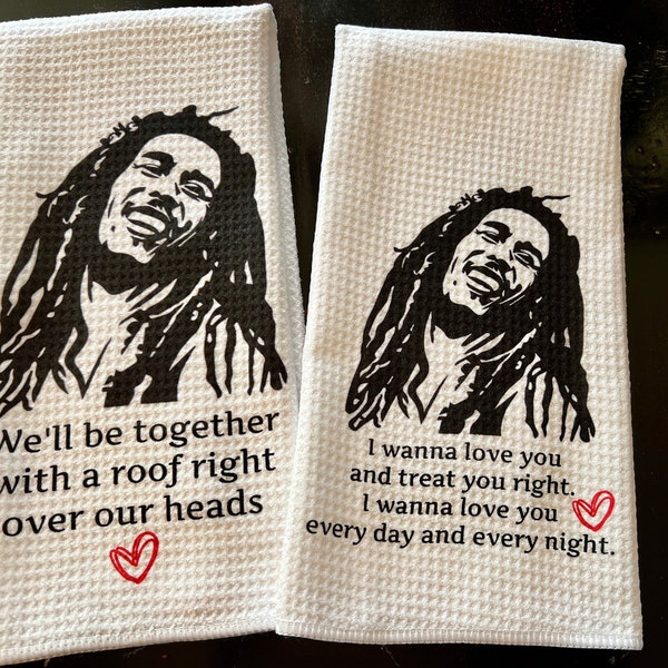 Marley Kitchen Towels, Reggae Lover, Bob Dish Towels, Music lyrics, Music Lover Gifts