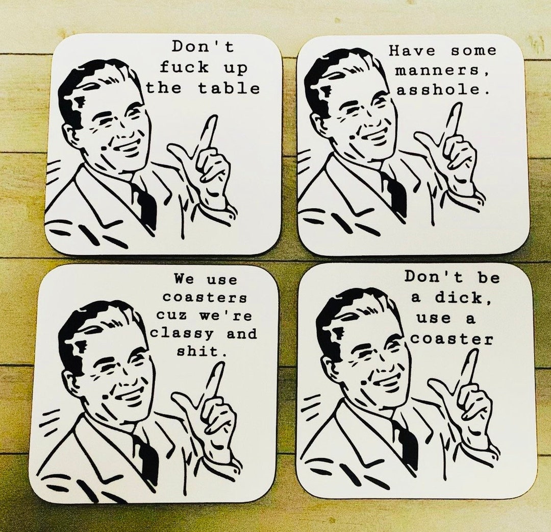 Retro Man Snarky Coasters: Funny Adult Coasters, Set of 4 - Etsy