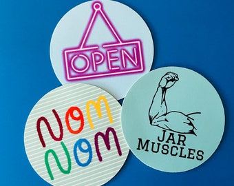 Jar Opener, Rubber Jar Openers, Jar Gripper, Kitchen Gift, Gifts under 10, Jar Muscles, Nom Nom, Neon Open Sign, Fun Jar Openers