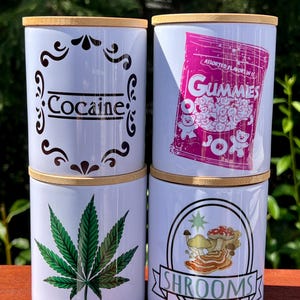 Ceramic Stash Jar with Bamboo Lid: Funny Weed/Shrooms Design