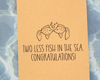 Wedding Card, Engagement Card, 2 Less Fish in the Sea, Cute Wedding Card, Unique Wedding Card, Wedding Cards