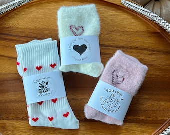 Galentine’s Day Comfy Cozy Fuzzy Socks, Valentine’s Day Socks, Crew Knit, Book Gifts, Studying Gift, High School, College Gifts