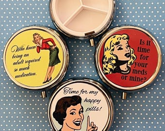 Adulting Pill Box: Funny Retro Housewife Travel Pill Carrier, Vintage 50s Housewives