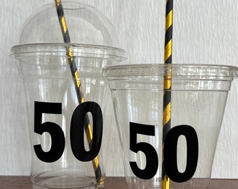 50th Party Cup Set, Milestone Party Cups, Disposable Party Goods, 30th, 40th, Party Supplies, Party Tableware, Party Cups, Cups lids straws