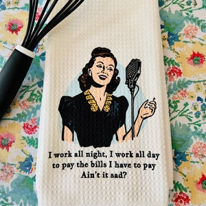 Song Lyric Kitchen Towel, Mama Mia, Vintage Housewife Funny Kitchen Towel, Movie Quotes, Tea Towel, Movie Songs, Dish Towels