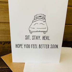 Dog Get Well Card - Feel Better Cards - Sit, Stay, Heal Get Well Card - From The Dog - Blank cards