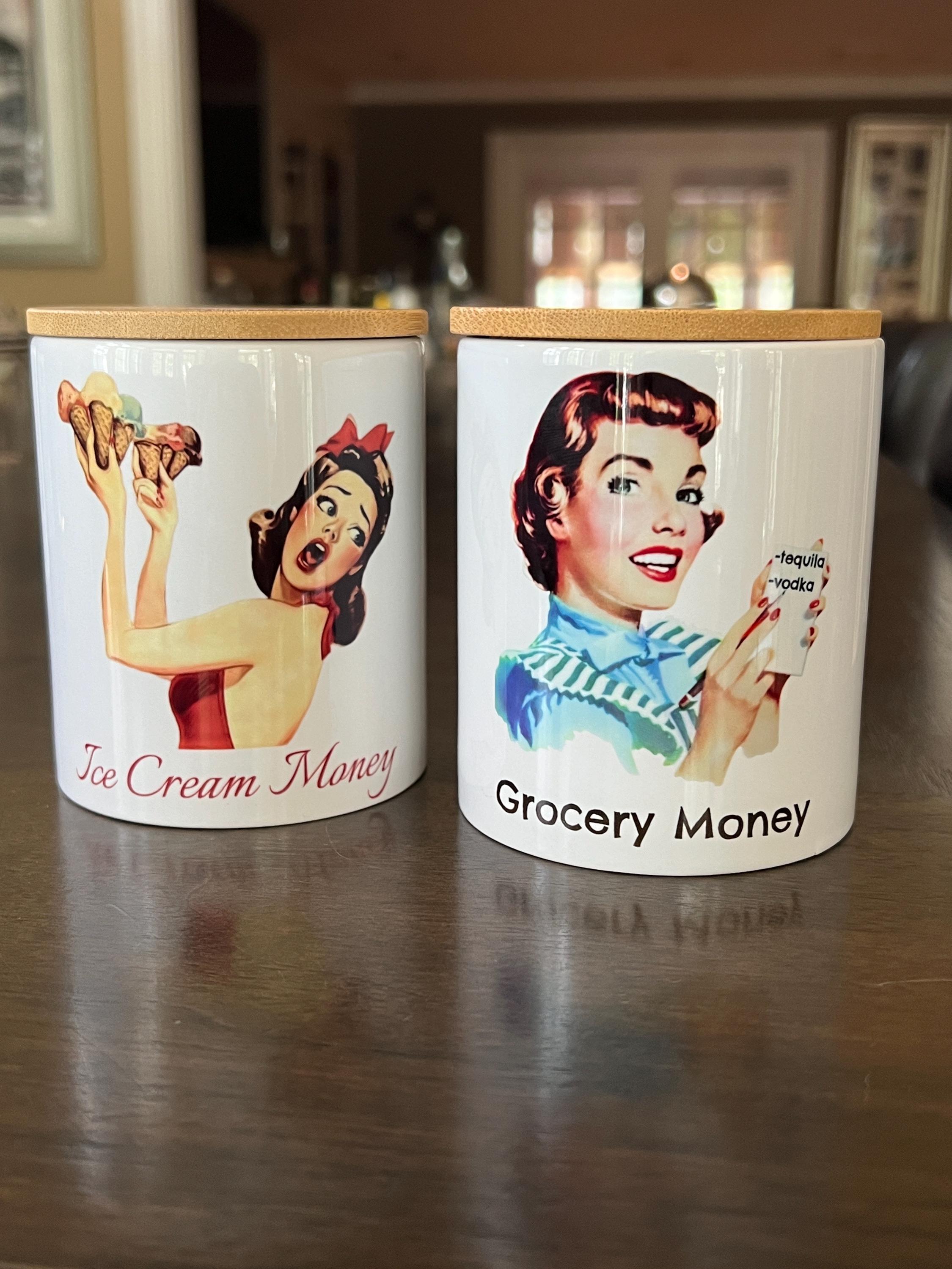 Snarky Vintage Housewife Ceramic Stash Jar with Bamboo Lid - Custom Option