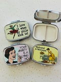 Retro Funny Pill Box: Saracastic Housewives Meds Travel Pill Case, 50s Housewife