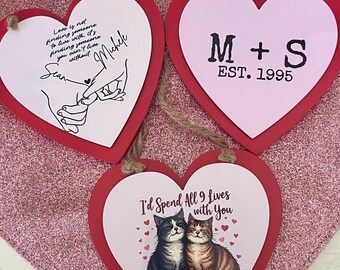 Red Heart Small Wood Ornament Door Sign: Valentines Day Gift Ideas, Anniversary, Love