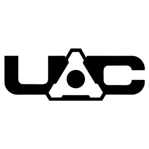 May include: Black and white logo with the letters UAC and a stylised triangle with a circle in the centre.