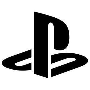 Op de afbeelding: Zwart-wit logo van het PlayStation-merk. Het logo toont een gestileerde letter "P" met een gebogen vorm aan de onderkant.