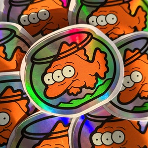 Sticker poisson 3 yeux Blinky des Simpsons - Hologramme métallisé arc-en-ciel