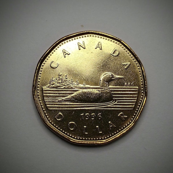 1996 Dollar - Canadian Loonie Dollar Coin. From Mint Roll, Brilliant Uncirculated Coin