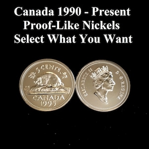Canadian Proof-Like Nickels 1990-Present. Mint State in Coin Flips. Select What Coins You Wish.