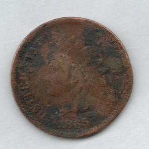 1865 Indian Head Penny – Scarce U.S. Cent – Good Grade (Bent/Corroded) – Discounted Coin in Flip (22I06W29aB)