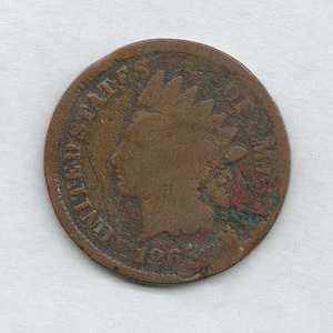 1865 Indian Head Penny – U.S. One Cent – Grade: About Good – Civil War Era – Actual Coin Pictured (22I06W29aN)