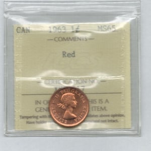 1963 Canada One Cent – ICCS Certified MS-65 – Copper Penny – Certificate #XVS 817 – High Grade Coin (24C29U51a)