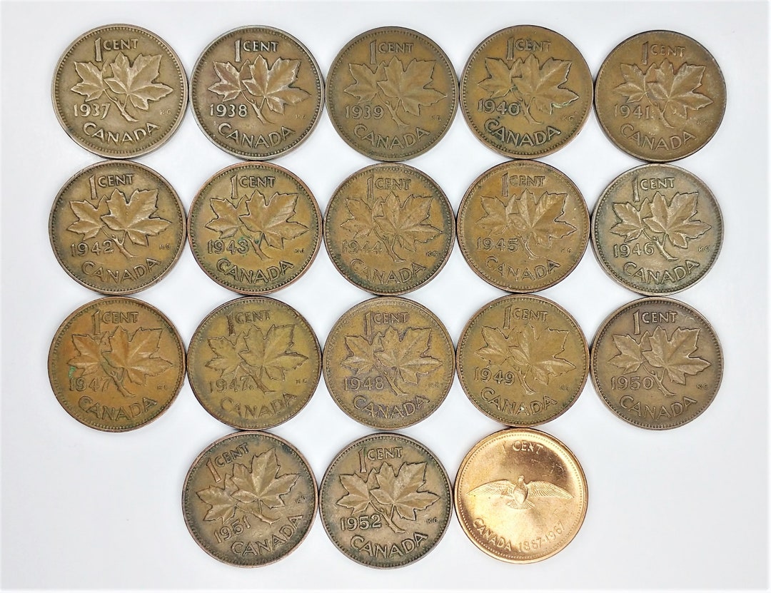 All Canadian Pennies 1937-1952 17 Different Dates and a Bonus 1967 ...