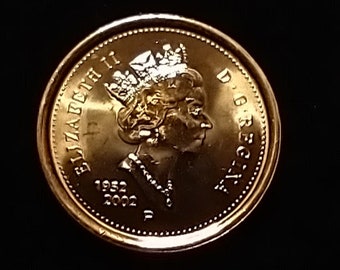 2002 Canadian 1 Cent (Golden Jubilee 2002p variety). Grade: Uncirculated. Taken from a Mint Roll (22H31P06a)