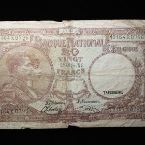 Belgium 1943 20 Francs, Fine (Tears)