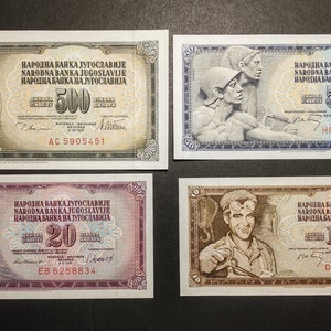 ZNIŻKA: Jugosławia, partia 4 banknotów, 1968-1984. Banknoty 10, 20, 50 i 500 dinarów. Wysoka ocena (AU do UNC) (22I14O28a)