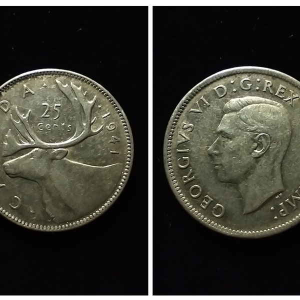 1941 Canadian 25 Cents, 80% Silver. Very Fine+. Chooose Which Coin You Want (24A24V58a)