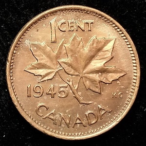 1945年カナダ1セント – ジョージ6世ペニー – 未流通 (MS-60) – フリップ銅貨 (23H13Q24a)