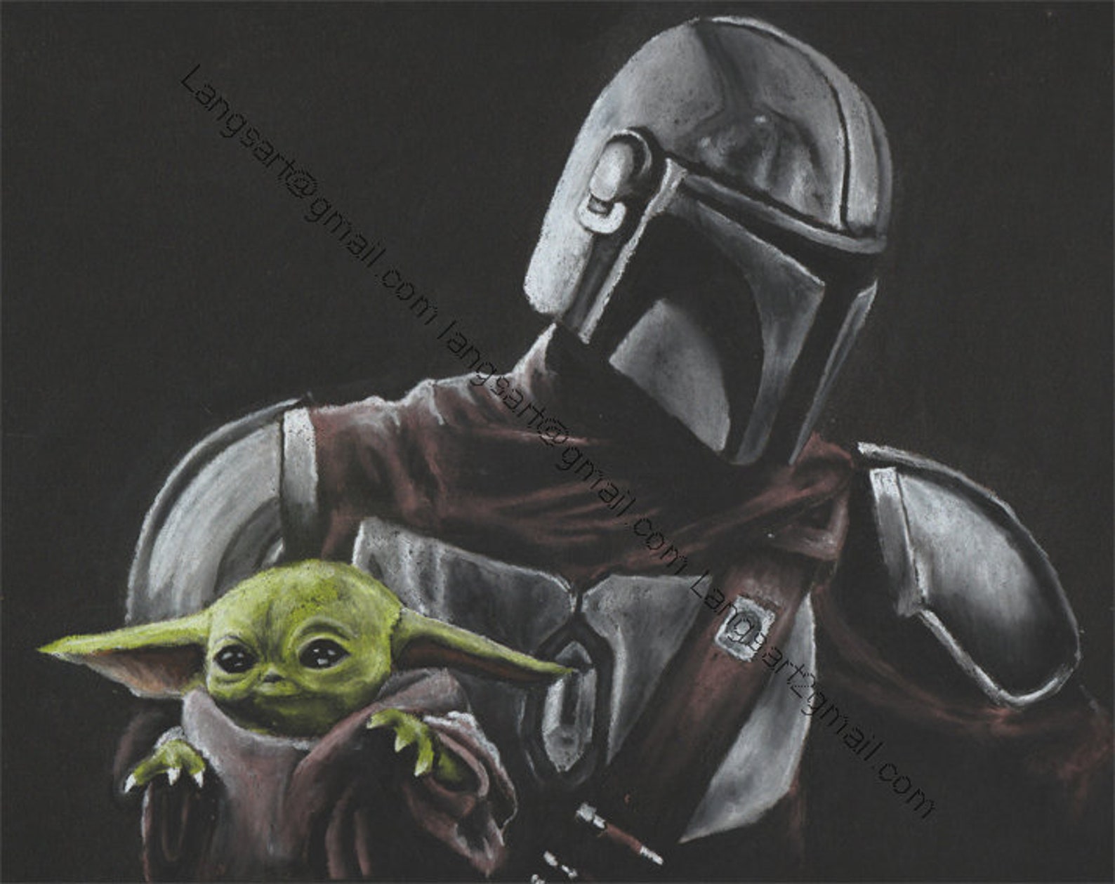 Baby Yoda and Mandalorian Original Pastel Drawing 8x10 Matted - Etsy