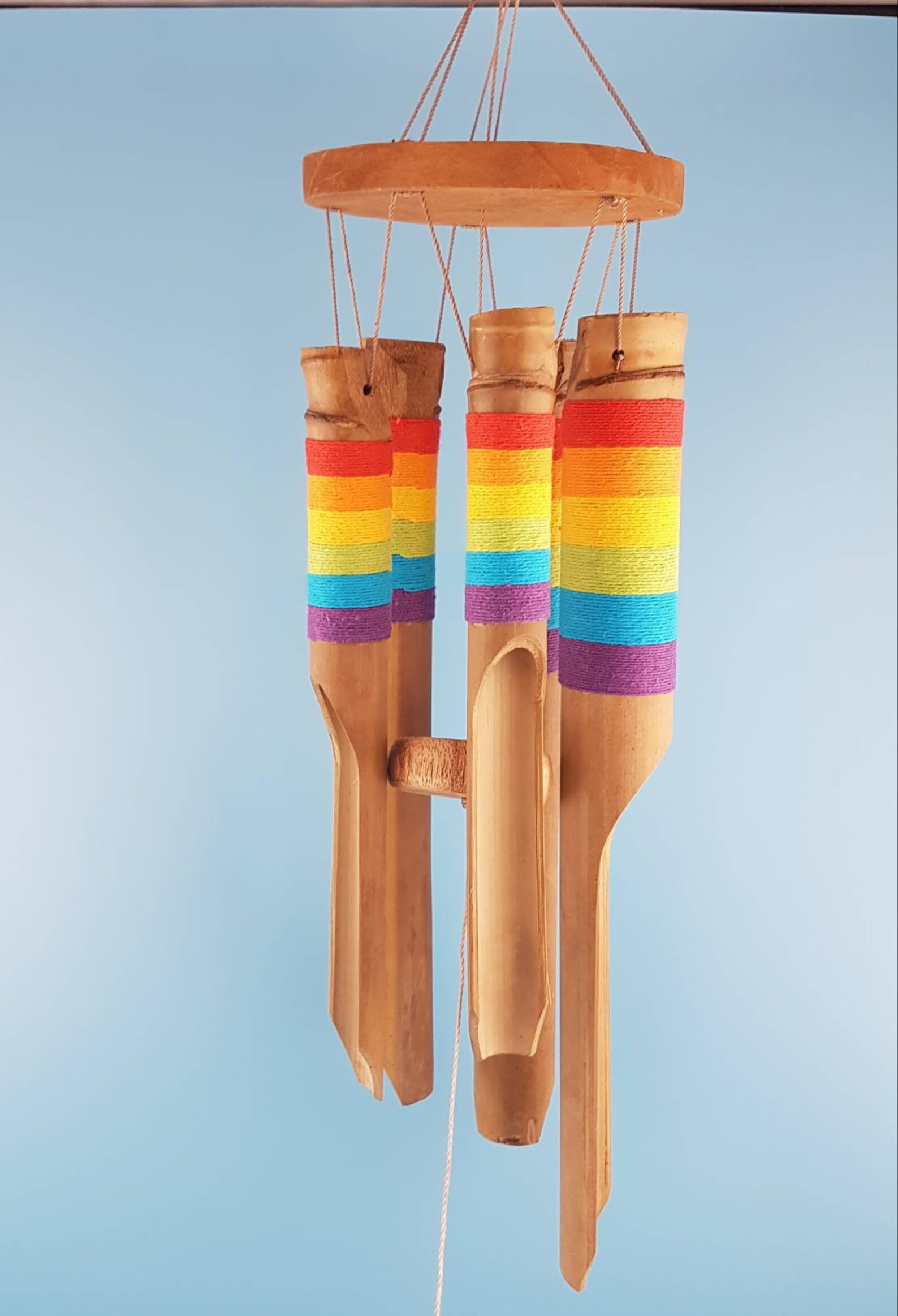 Rainbow wooden bamboo natural garden wind chime unique garden Etsy