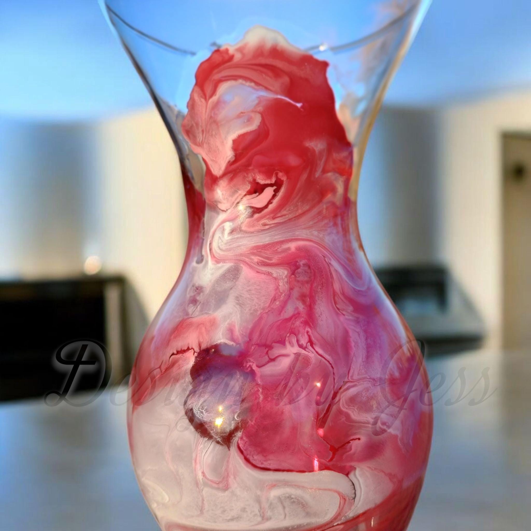 花用花瓶 ハンドメイド樹脂製抽象アート装飾 赤いセンターピース花瓶