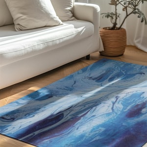 Blue Area Rug Custom Art Home Decor Designer Blue Rug Accent Living Room Throw Rug Small Entrance Rug Medium Carpet Large Area Rug Home Deco