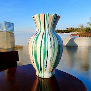 Flower Vase Boho Green Handmade Home Decor Glass Vase Abstract Art Design Gift for Mom Friends New Home Gift Wedding or Just Because Gift