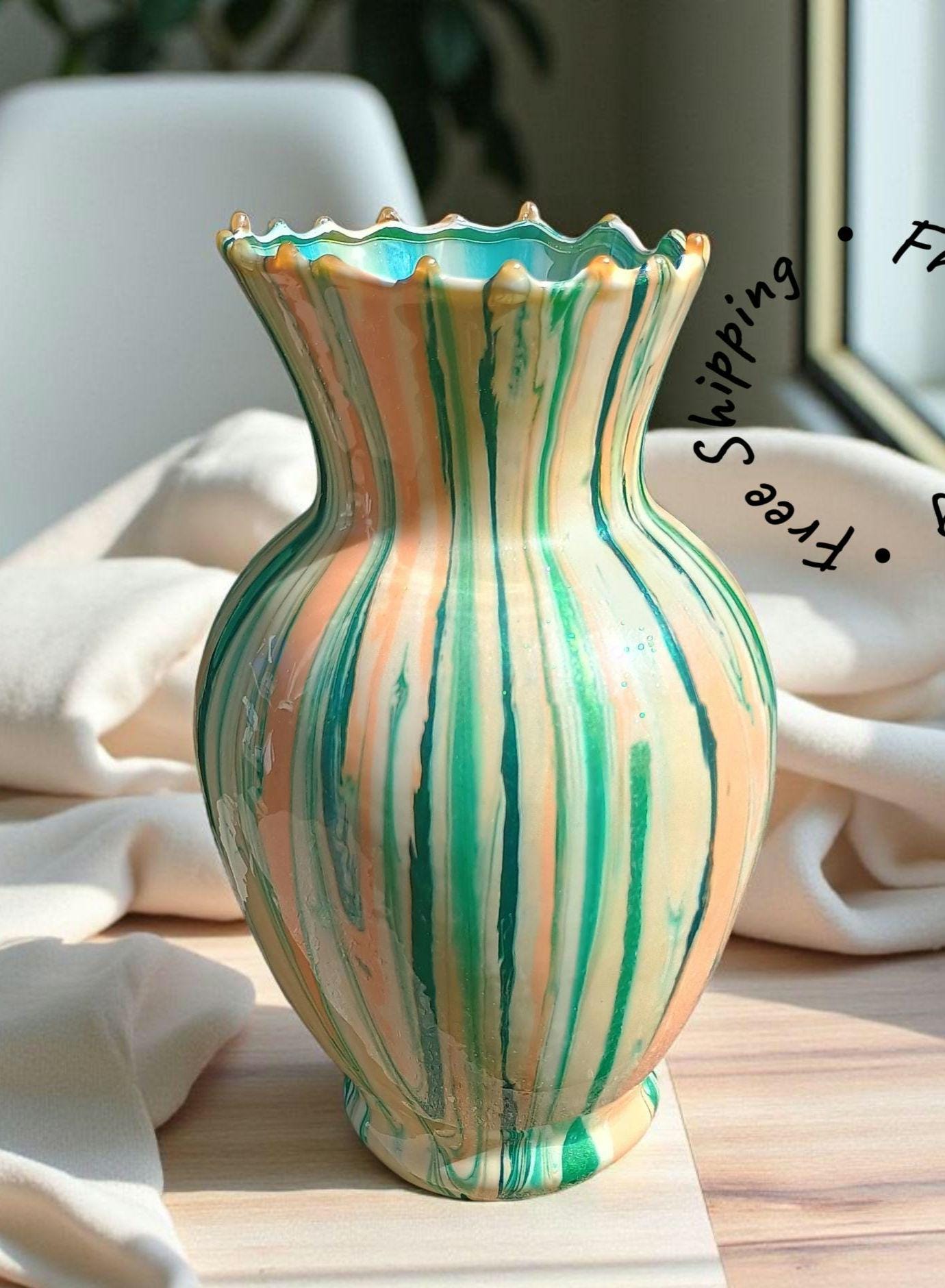 花瓶 ボヘミアン グリーン ハンドメイド ホームデコレーション ガラス 