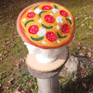 Felted Pizza Beret - needle felted pizza beret, hand felted beret, made to order, custom, cute, kawaii, funny, funny gift
