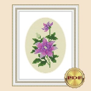 Purple flower cross stitch Mini floral cross stitch pattern DIY Easy cross stitch pattern for beginners PDF
