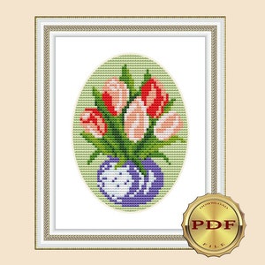 Tulip cross stitch pattern Easy flower cross stitch Small floral cross stitch pattern DIY Hand embroidery pattern PDF