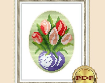 Tulip cross stitch pattern Easy flower cross stitch Small floral cross stitch pattern DIY Hand embroidery pattern PDF