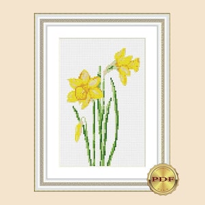 Small floral cross stitch pattern PDF Daffodil Modern cross stitch pattern flower Beginner cross stitch pattern Hand embroidery pattern