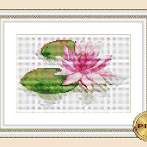 Water lily cross stitch pattern Small floral cross stitch pattern PDF Easy cross stitch pattern flower
