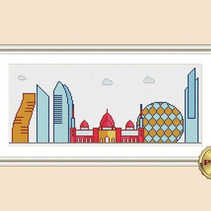 UAE Abu Dhabi City skyline cross stitch pattern Modern cross stitch for beginner DIY Easy counted cross stitch pattern PDF Hand embroidery
