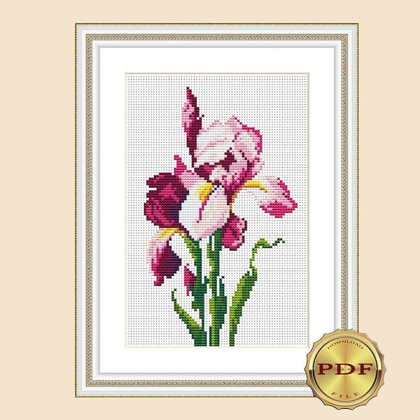 Iris cross stitch pattern Easy floral cross stitch pattern Purple flower cross stitch pattern
